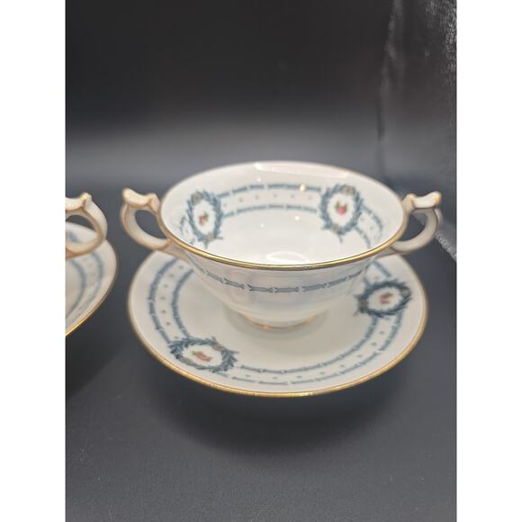 Tiffany & Co JC & Sons Navy Floral Flowers Tea Cup & Saucer England Numbered Set - Picture 1 of 7